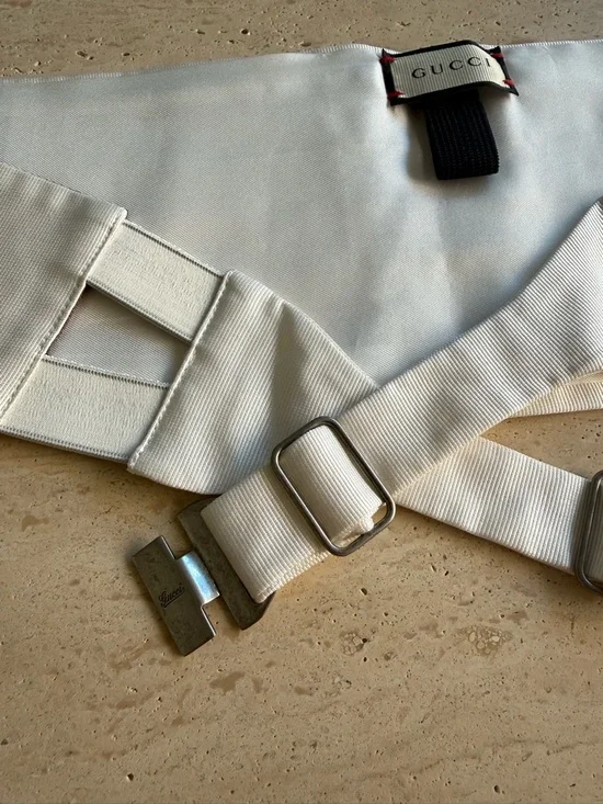 NWT GUCCI SiILK WHITE CUMMERBUND ADJUSTABLE Sz: M - Picture 11 of 13